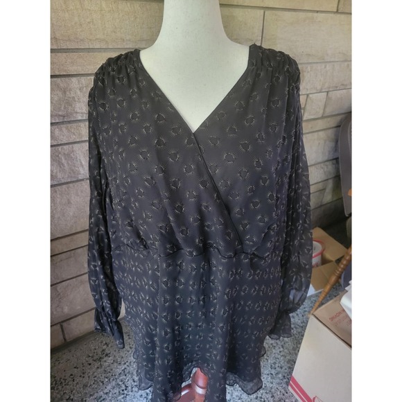 MAGGIE BARNES. Dresses & Skirts - Maggie Barnes 34W Black Gold Sheer Long Sleeve Dress Party Career